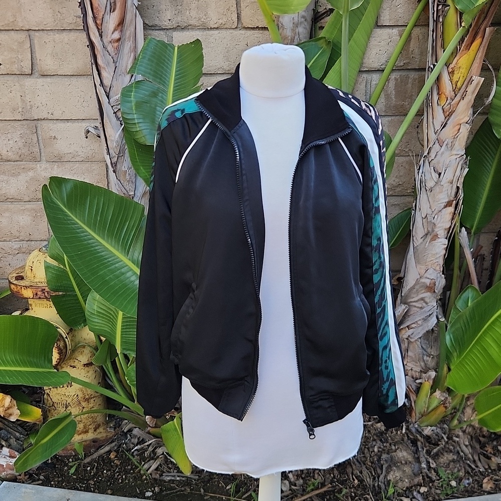 Pam & Gela Track Jacket Black Leopard Stripe Full Zip M - Picture 3 of 10